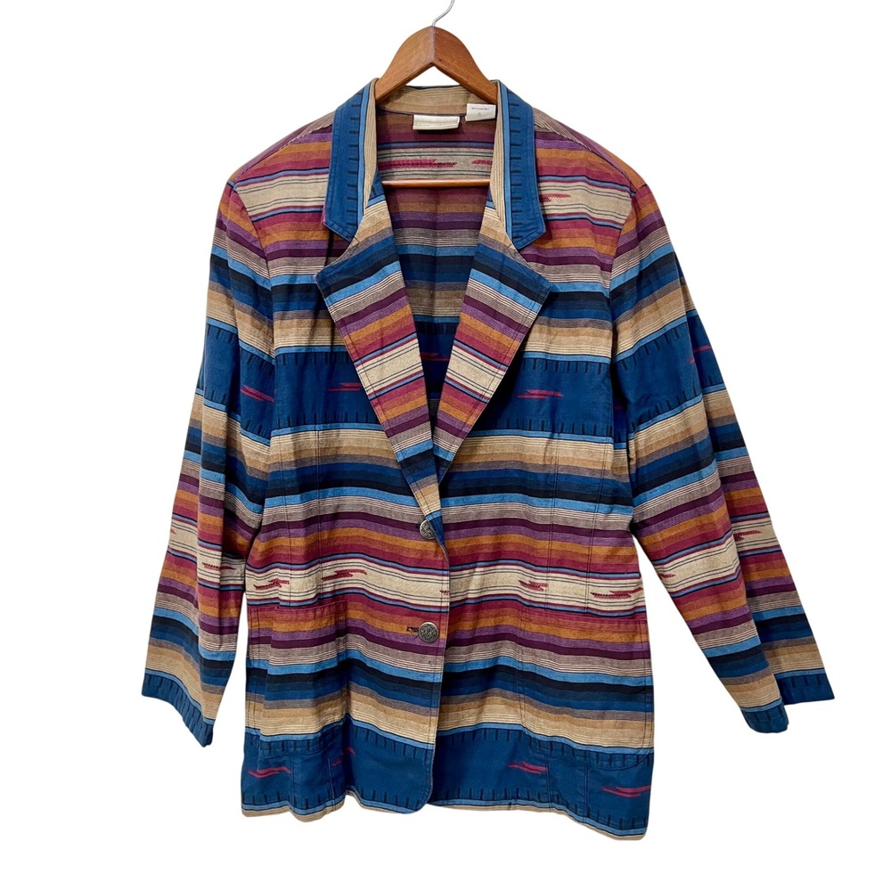 Coldwater Creek Vintage Southwestern Stripe Cotton Blazer Jacket XL Made in USA